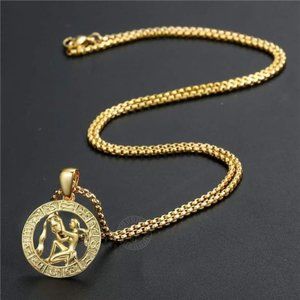 Gold Plated Zodiac Sign Pendant necklace for Women, Men Aquarius  Chain | 22inch